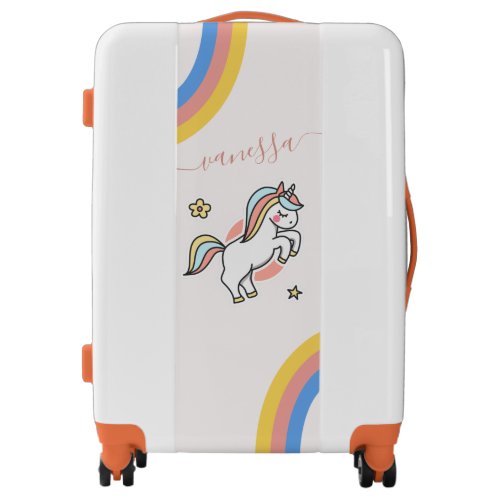 Adorable Unicorn  Rainbow Flower Star Kids Name  Luggage