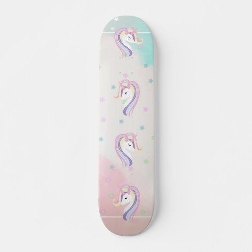 Adorable Unicorn Rainbow Stars Skateboard