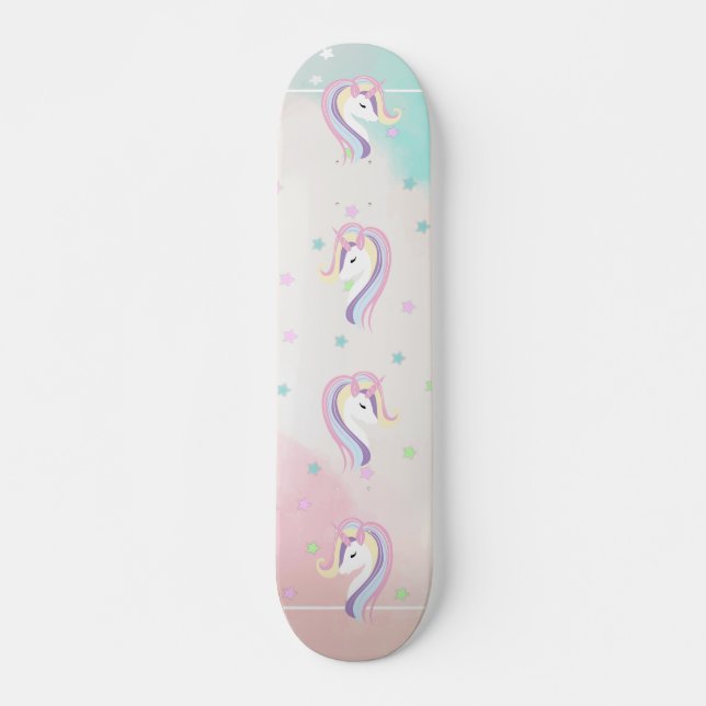 Adorable Unicorn Rainbow, Stars Skateboard (Front)