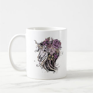 Adorable Unicorn Skull and Flowers Boho Coffee Mug