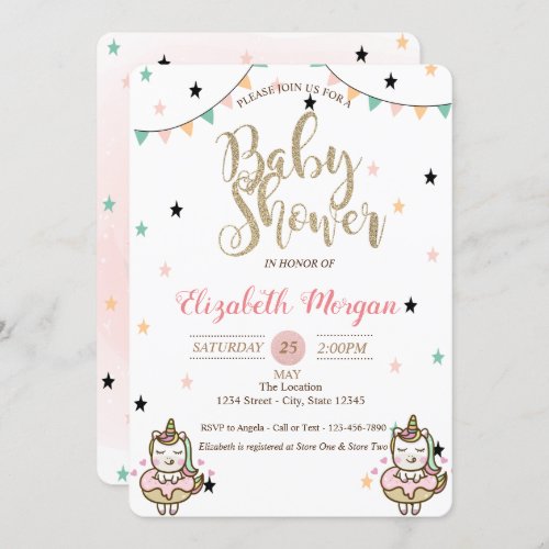 Adorable Unicorn Stars Baby Shower Invitation