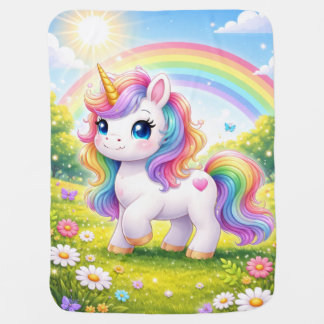 Adorable Unicorn with Rainbow - Baby Blanket