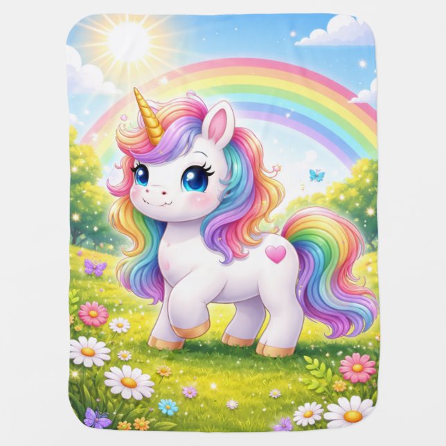 Adorable Unicorn with Rainbow - Baby Blanket (Front)