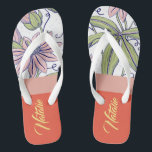 Adorable unique monogram gift Fashion floral Pink Flip Flops<br><div class="desc">Luxury design with professional floral illustration. Two tone color block,  red and pink. Beautiful text for custom.</div>