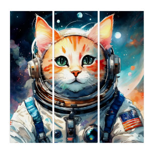 Adorable USA Astronaut Cat Triptych