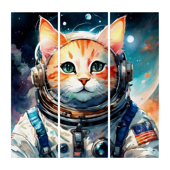 Adorable USA Astronaut Cat Triptych (Front)