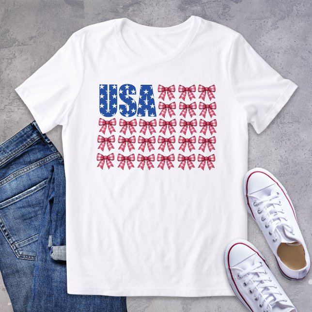 Adorable USA Gingham Coquette Bow Patriotic Tri-Blend Shirt (Creator Uploaded)