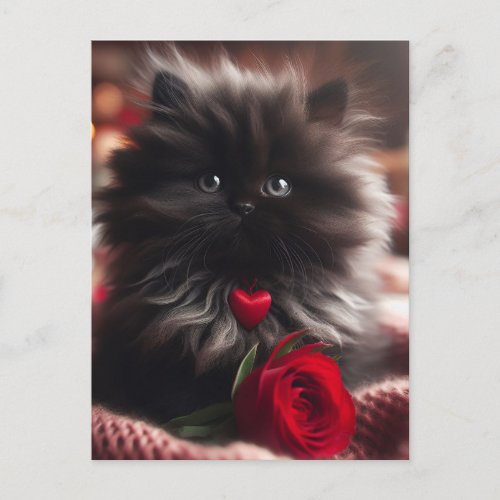 Adorable Valentine Black Kitten Postcard