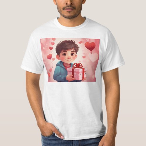 Adorable Valentine Boy with Heartfelt Gift T_Shirt