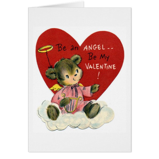 Adorable Valentine Retro Angel Bear Cards (Front)