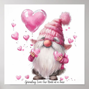 Adorable Valentine’s Gnome with Pink Hearts Poster
