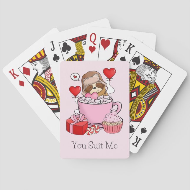 Adorable Valentine Sloth  Poker Cards (Back)