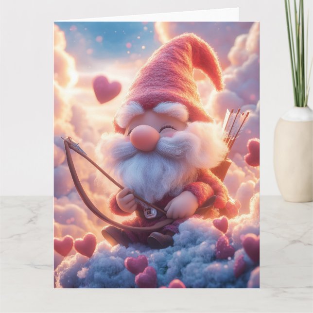 Adorable Valentine's Day Gnome with Bow and Arrow Card (Front)