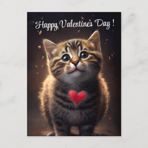 Adorable Valentines Day Kitten  Postcard