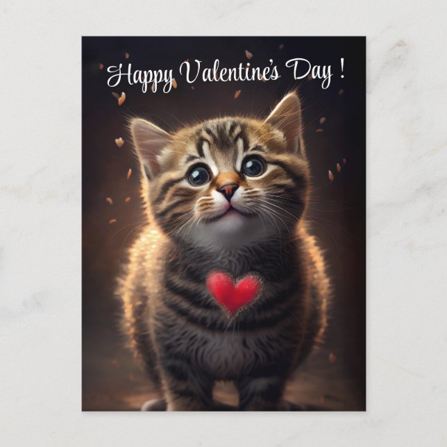 Adorable Valentine's Day Kitten  Postcard (Front)