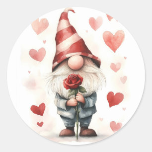 Adorable Valentine's Gnome: with a Rose Classic Round Sticker