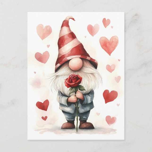 Adorable Valentine's Gnome: with a Rose Postcard (Front)