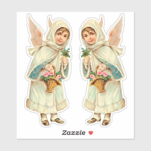 Adorable Victorian Christmas winter angel cut out Sticker