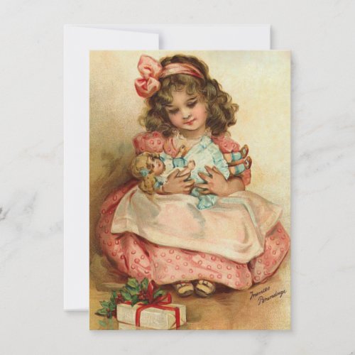 Adorable Victorian Little Girl Vintage Christmas Note Card