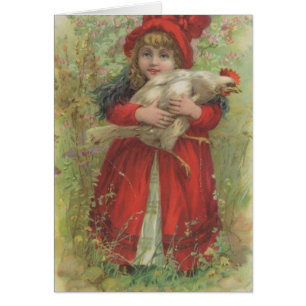 Adorable Vintag child and chicken, birthday Cards