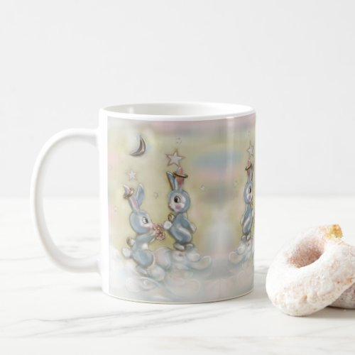Adorable Vintage Baby Bunny Angels Pastel Coffee Mug