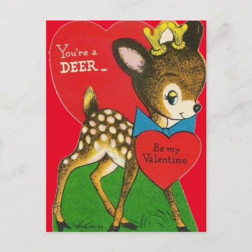 Adorable Vintage Baby Deer Valentine Postcard