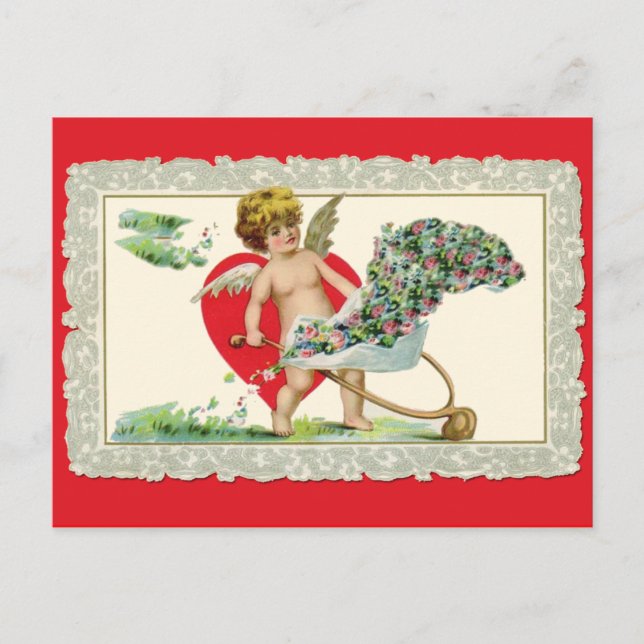 Adorable Vintage Cherub Valentine Holiday Postcard (Front)