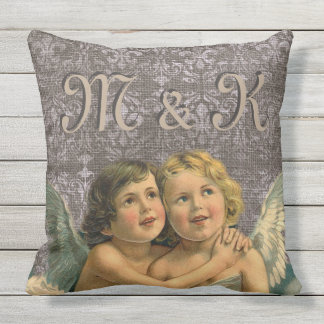 Adorable Vintage Cherubs Angel Pair Victorian Wing Throw Pillow