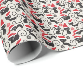 Adorable Vintage Christmas Cats in Santa Hats Wrapping Paper 