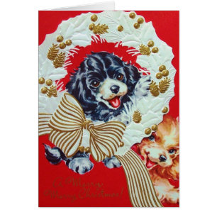 Adorable Vintage Christmas Cocker Spaniel Puppies Cards