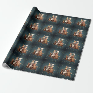 Adorable vintage Christmas Rabbits Wrapping Paper