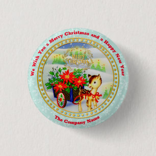 Adorable Vintage Christmas Reindeer & Flower Cart Button