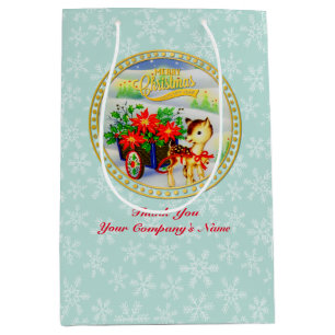 Adorable Vintage Christmas Reindeer & Flower Cart Medium Gift Bag