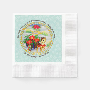 Adorable Vintage Christmas Reindeer & Flower Cart Napkins
