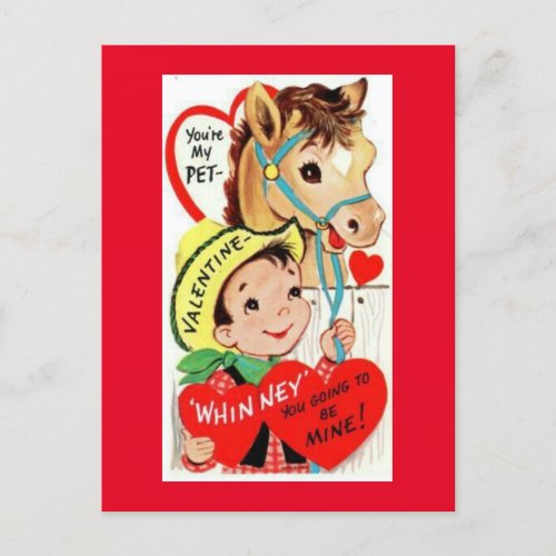 Adorable Vintage Cowboy  Horse 1950s Valentine Postcard