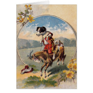 Adorable Vintage Dog Riding A Goat Cards