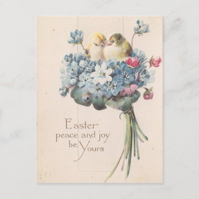 Adorable Vintage Easter Birds and Flowers Holiday Postcard (Front)