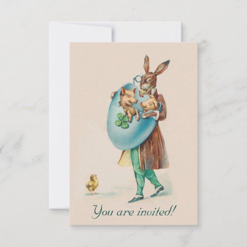 Adorable Vintage Easter Party Invitation _ Rabbits