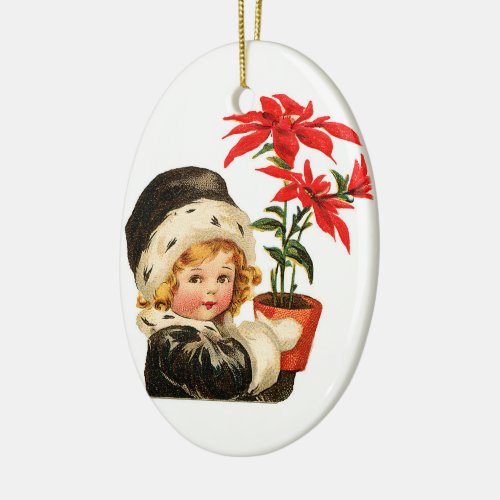 adorable vintage girl and plant ceramic ornament
