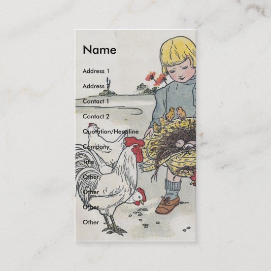 Adorable Vintage Girl with Chickens Business Card