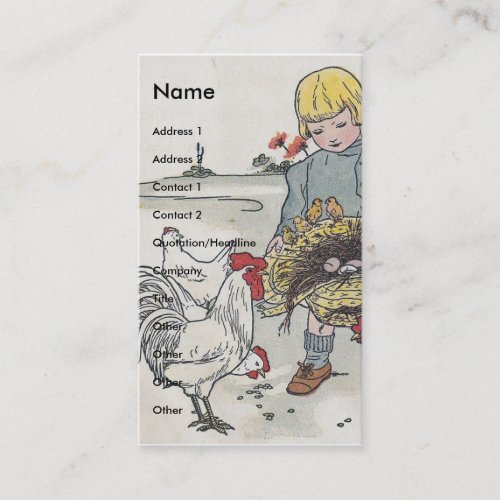 Adorable Vintage Girl with Chickens Business Card Template