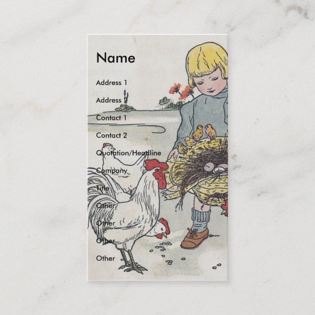 Adorable Vintage Girl with Chickens Business Card (Front)