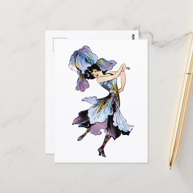 Adorable Vintage Iris Garden Fairy  Postcard (Front/Back In Situ)