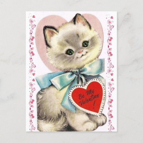 Adorable Vintage Kitten Cat 1950s Valentine Postcard