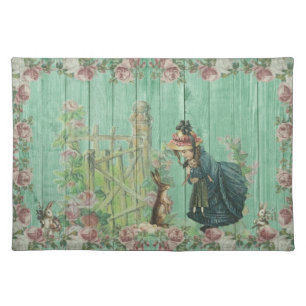 Adorable Vintage Little Girl and Easter Bunny Cloth Placemat
