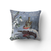 Adorable vintage Merry Christmas pillow with bird!