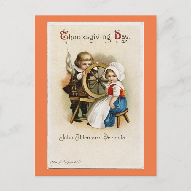 Adorable Vintage Pilgrims Postcard (Front)
