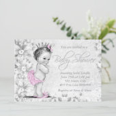 Adorable Vintage Pink and Gray Baby Shower Invitation (Standing Front)