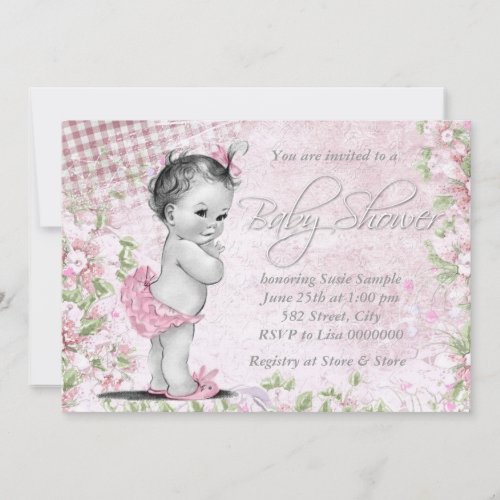 Adorable Vintage Pink Baby Shower Personalized Announcements