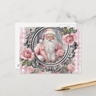 Adorable Vintage Pink Santa Postcard